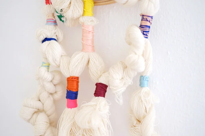 Izziyana Suhaimi Cross Section of Bone I (detail) 2015 Cotton thread; plaided and twisted on wooden hoop H75 x W21 cm