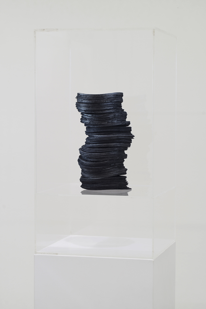  Grace TAN  n. 319 - layering  2015 Acid-free cotton pulp watercolour paper with  sumi &nbsp;ink, graphite pigment, iron filing,  Iwakuro  (iron oxide mineral pigment) and  nikawa  (cow hide glue) H25 x W13 x D13 cm (artwork) 