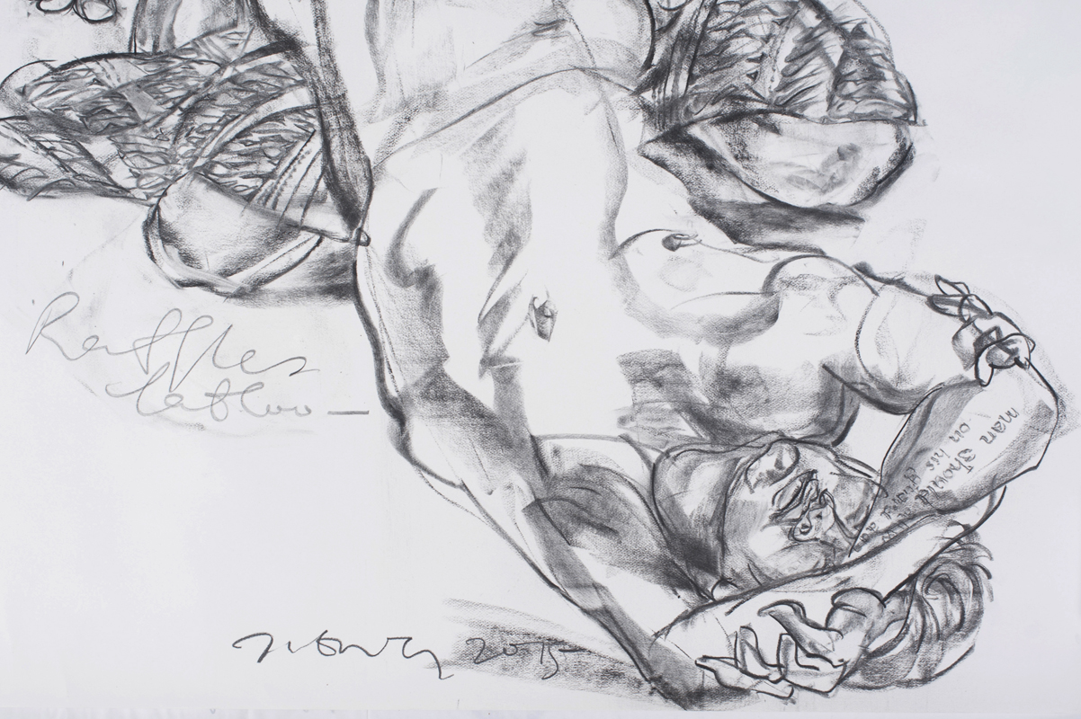  Jimmy ONG  Raffles Tattoo   (  纹身莱佛士)&nbsp; (detail) 2015 Charcoal on paper H148 x W114 cm 