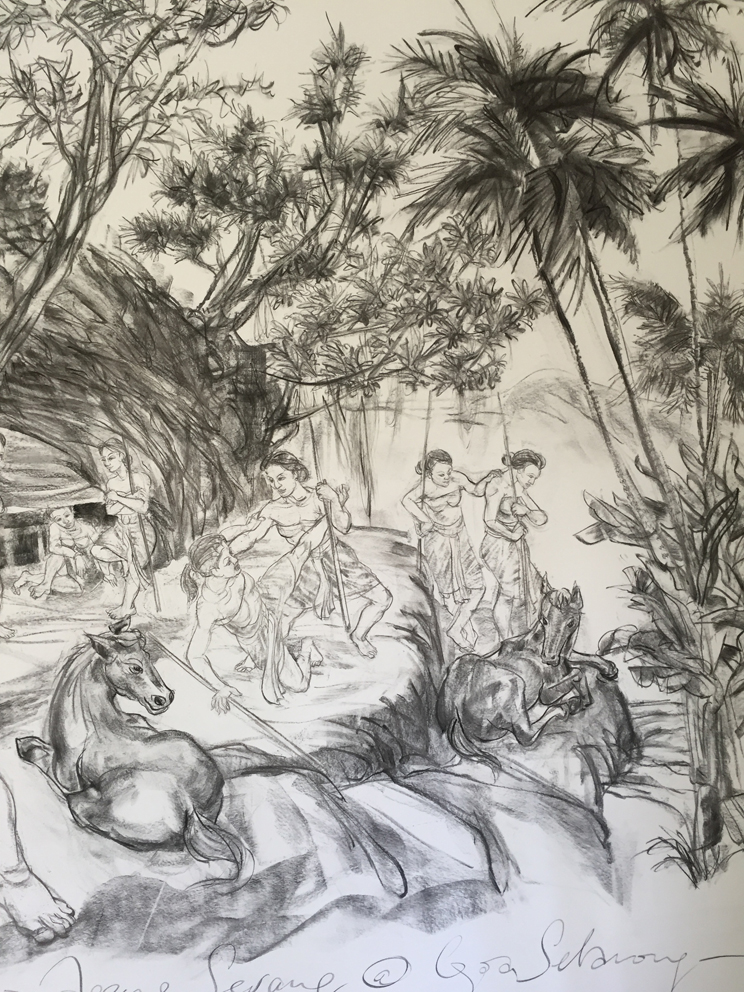  Jimmy ONG  Nyi Ageng Serang at Goa Selarong &nbsp;(detail) 2016 Charcoal on paper H150 x W360 cm 