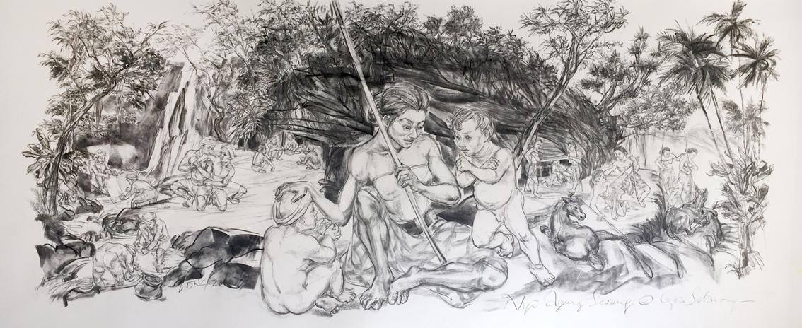 Jimmy ONG  Nyi Ageng Serang at Goa Selarong  2016 Charcoal on paper H150 x W360 cm 