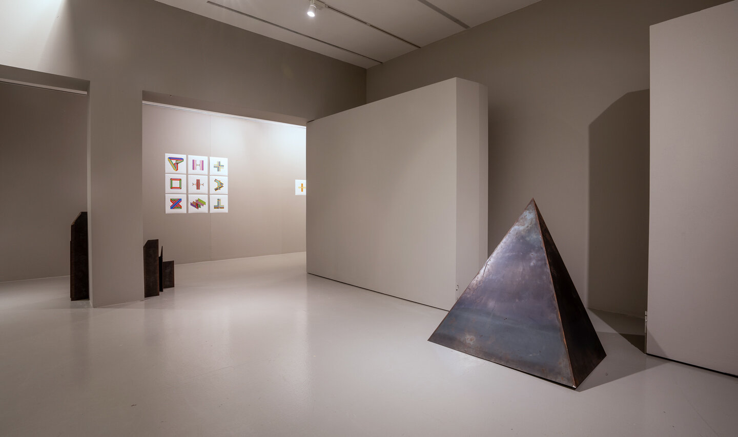  Grace TAN   Pentahedron [Prism and Pyramid]  2018 Twenty diagonally cut I-Beams and a sculpture in mild steel Unique edition + 1 AP Dimensions variable Installation view 