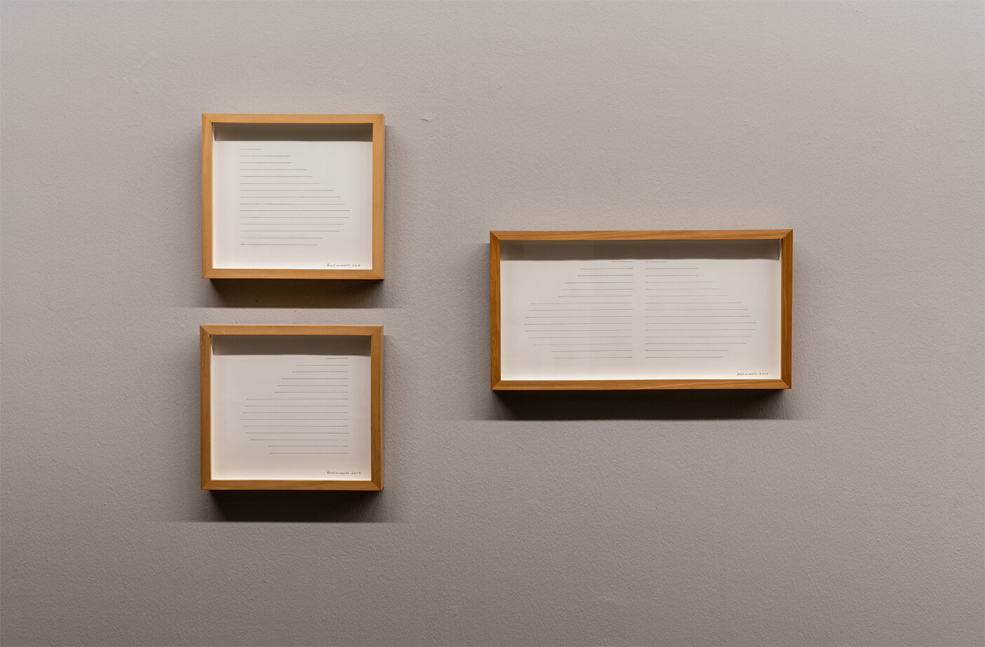  Bea CAMACHO (Clockwise)  Self-Portrait (Circumference of Right Hand at ½” Intervals); Self-Portrait (Circumference of Both Hands at ½” Intervals); Self-Portrait (Circumference of Left Hand at ½” Intervals)  Installation view 