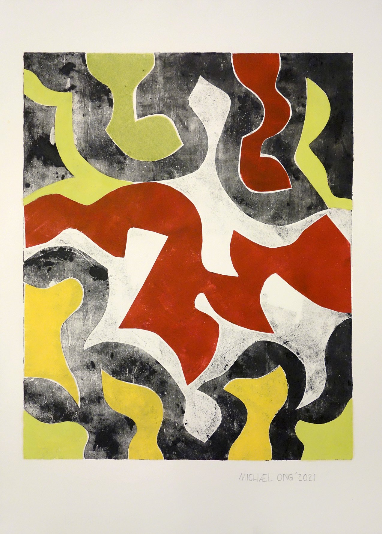  Michael ONG  Fire, Fire Burning Bright  2021 Monotype print and oil emulsion on paper H81.5 x W67 cm (frame) 