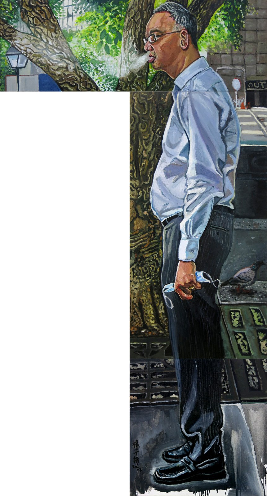  YEO Tze Yang  An Investment Banker  2022 Oil on canvas H226.8 x W122 cm (triptych) 