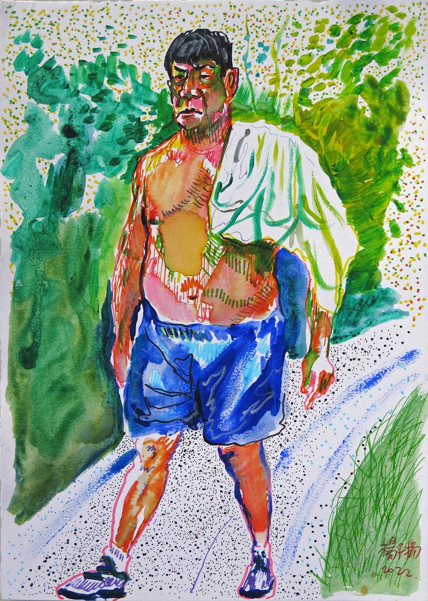  YEO Tze Yang  Mr Fitness  2022 Marker, acrylic and pen on paper H29.7 x W21 cm 