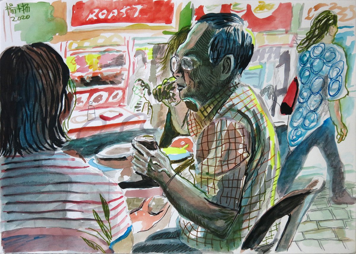  YEO Tze Yang  Roast  2020 Watercolour, marker, pen, ink and highlighter on paper H21 x W29.7 cm 