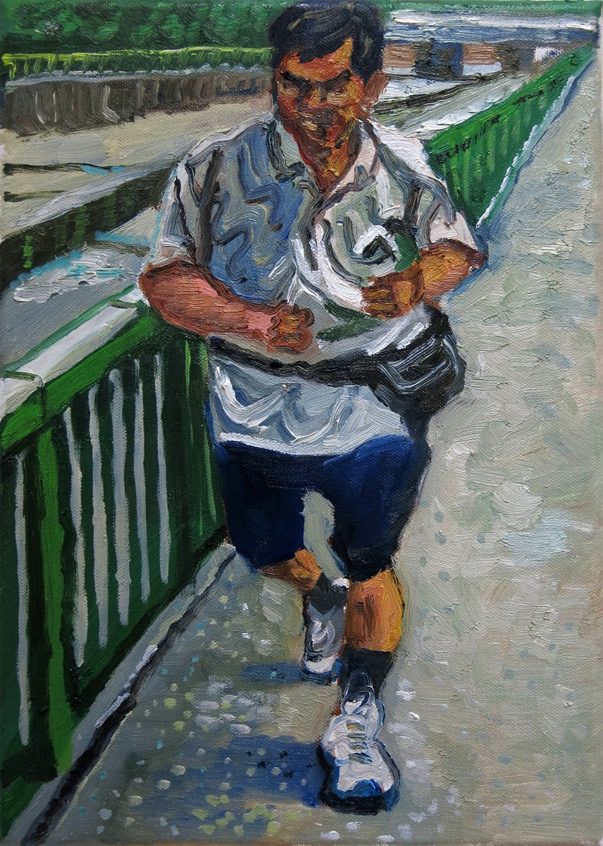  YEO Tze Yang  Running By The Longkang  2022 Oil on canvas H35.6 x W25.4 cm 