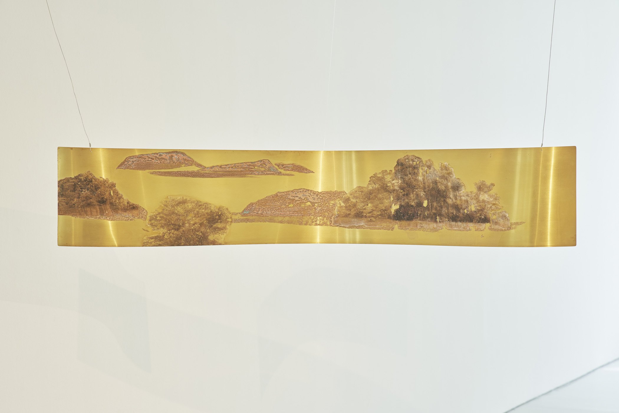  Wyn-Lyn TAN &amp; Zen TEH  Panoramic Fragments V  2022 Corrosives, photographic image print and acrylic on brass H30 x W170 cm 
