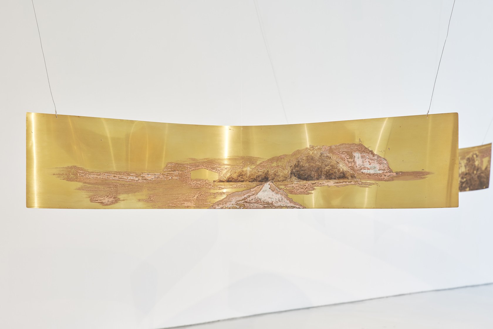  Wyn-Lyn TAN &amp; Zen TEH  Panoramic Fragments IX  2022 Corrosives, photographic image print and acrylic on brass H30 x W170 cm 