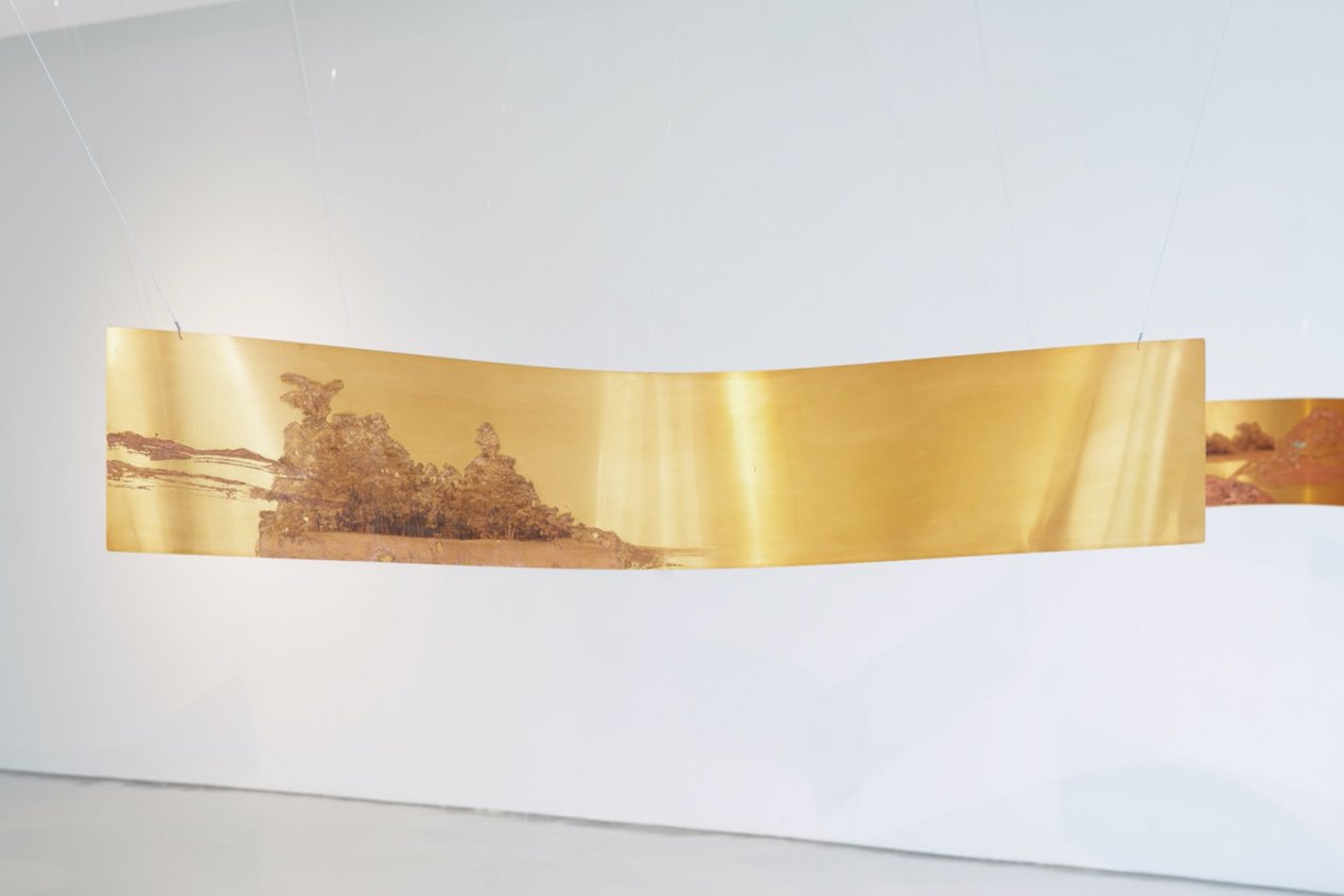  Wyn-Lyn TAN &amp; Zen TEH  Panoramic Fragments XII  2022 Corrosives, photographic image print and acrylic on brass H30 x W170 cm 