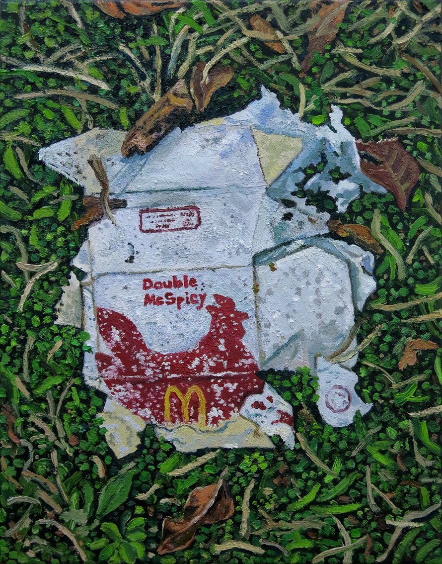  Double McSpicy   2022  Oil and sand on canvas  H46 x W35.7 x D4 cm   