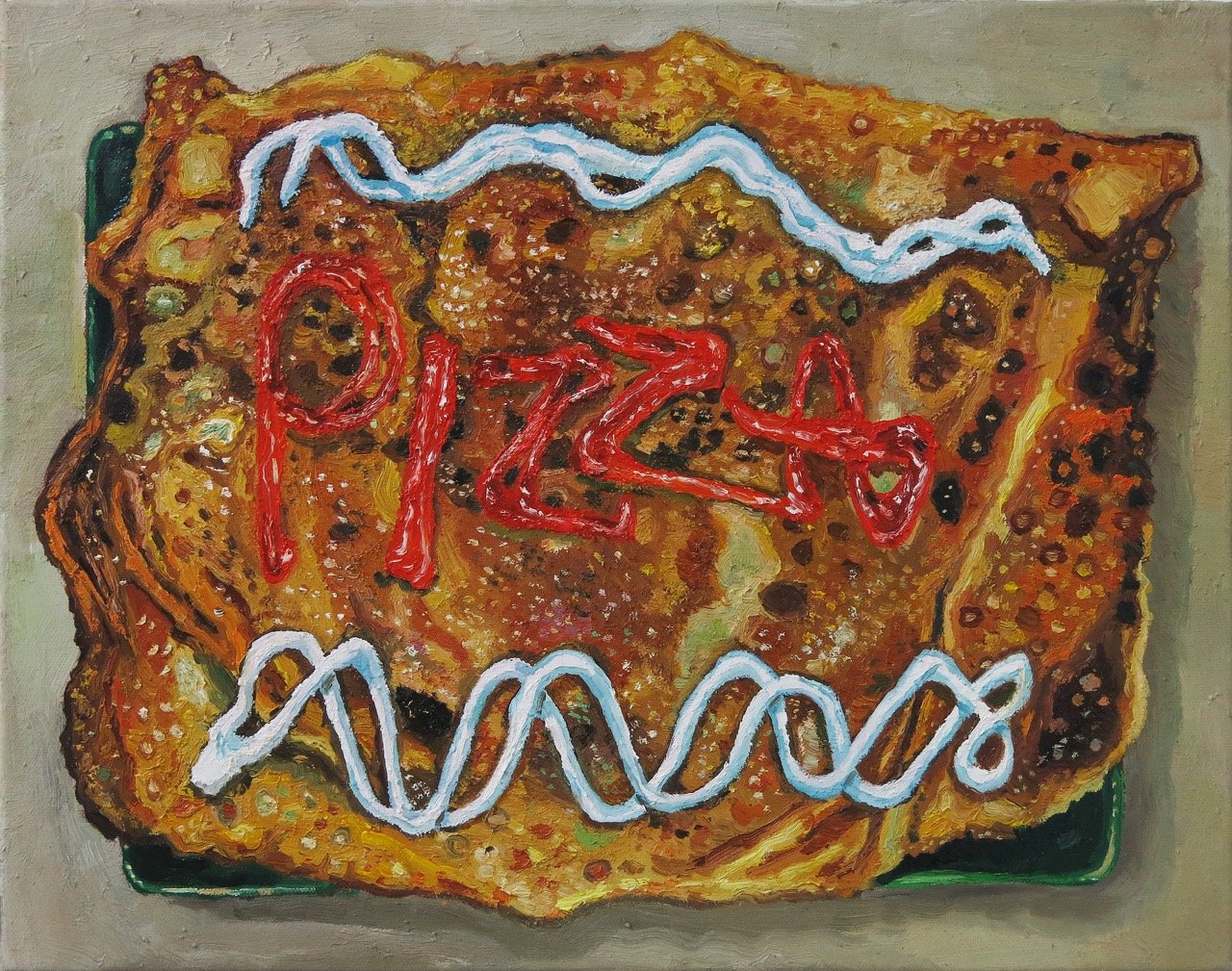   This Is A Pizza   2023  Oil on canvas  H35.5cm x W45.4 x D4 cm 
