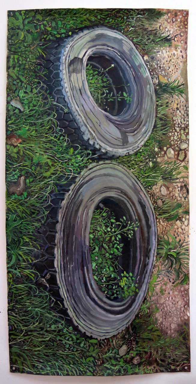  Yeo Tze Yang   888 (Tyres)   2023  Oil on canvas  H180 x W90 cm                         