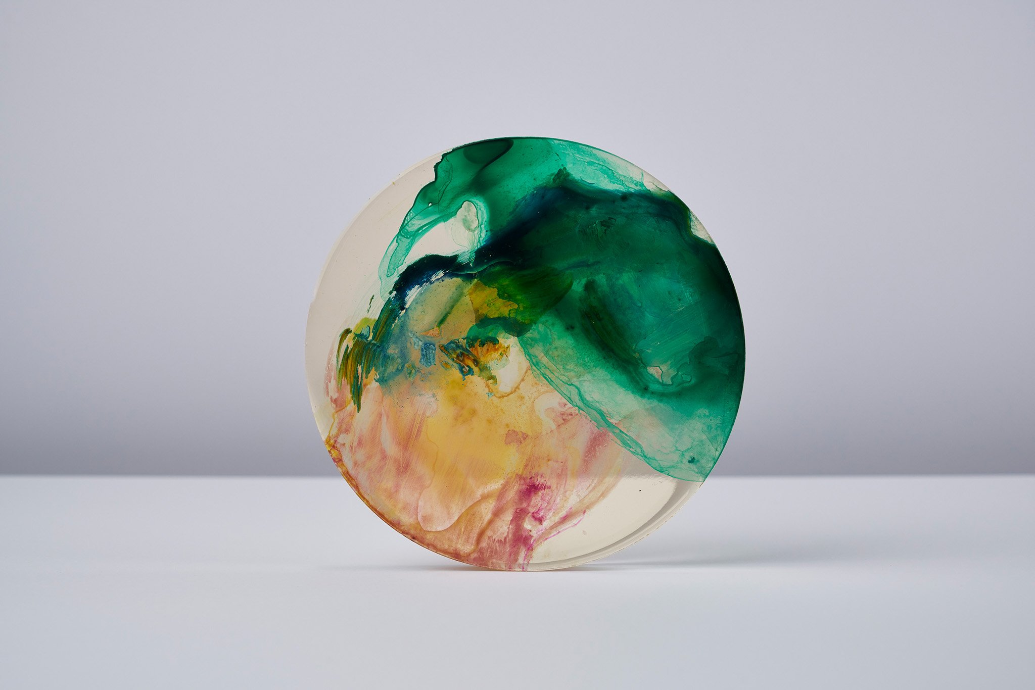  4:00  2020 Acrylic and resin on plexiglass ⌀14.5 x D1.5 cm  