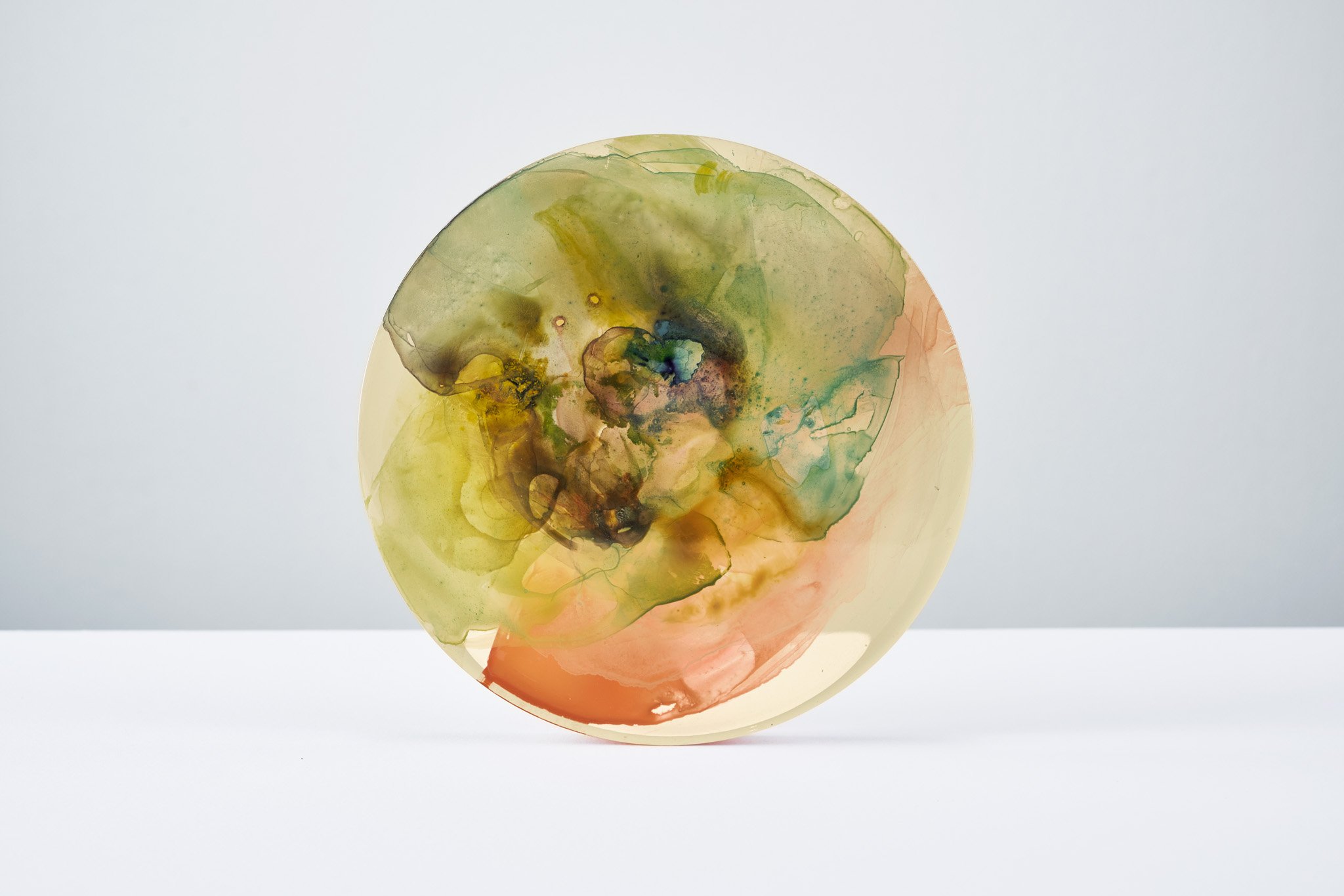  Lunar Ruminations IV  2020 Acrylic and resin on plexiglass Ø20 x D1.5 cm 
