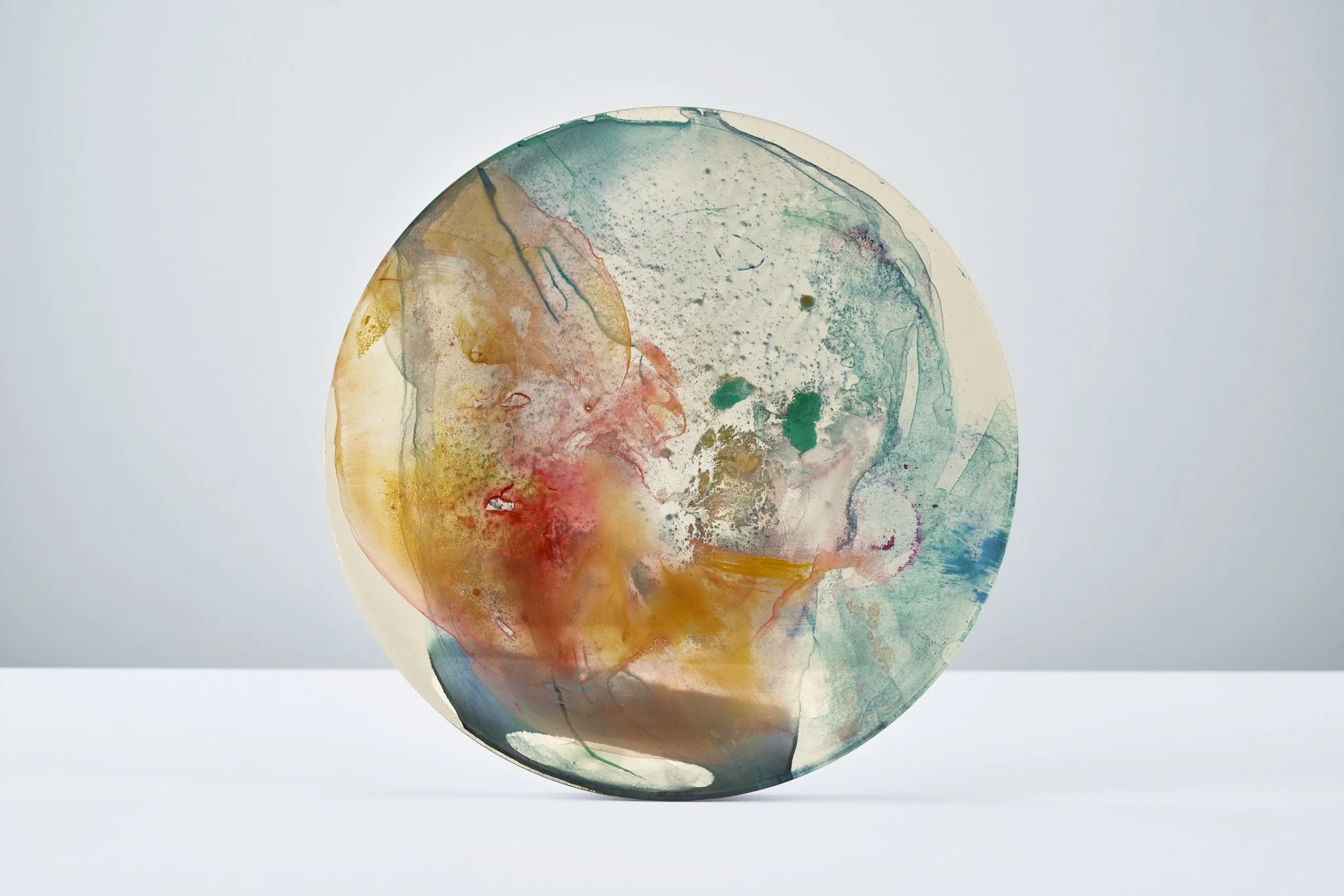   Lunar Ruminations VI  2020 Acrylic and resin on plexiglass Ø25 x D1.5 cm  