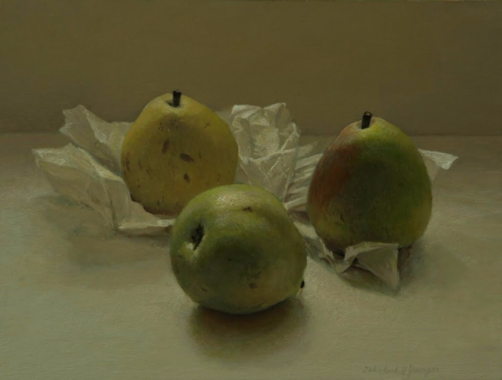 John Randall Younger, Three Pears . Oil on panel, 2013