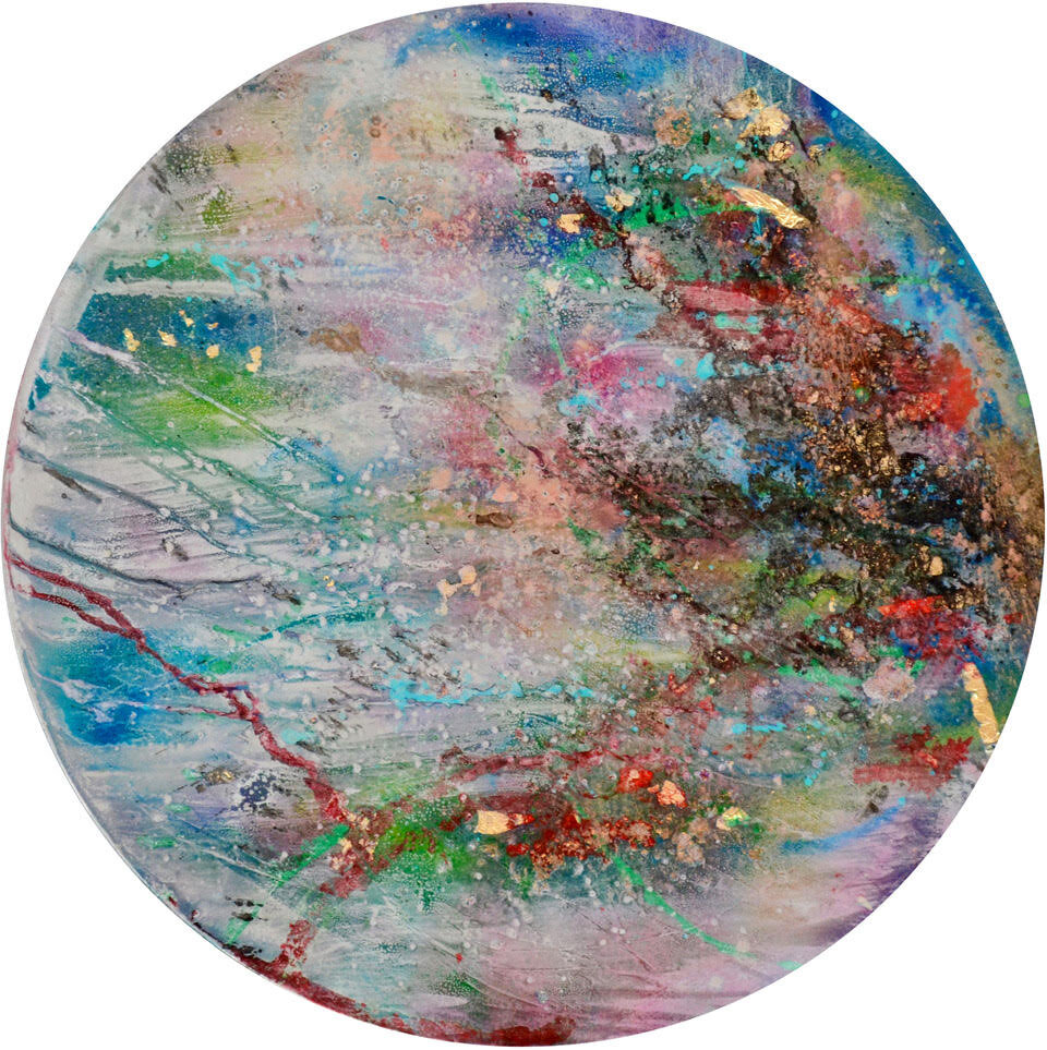 Sara Conca, Reflection, 36" D, mixed media on panel