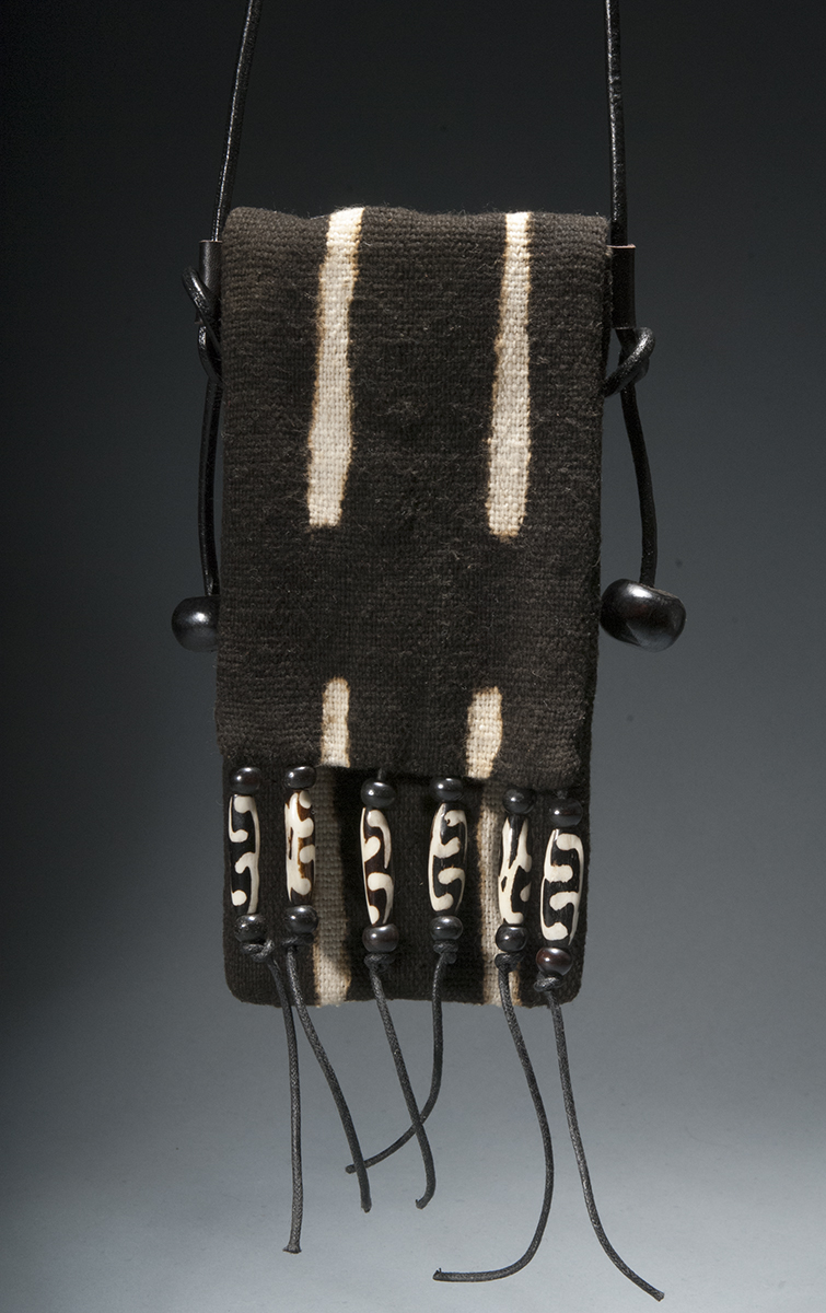 9- Mildred Baldwin, Broken Stripes Pouch, Mud Cloth, Leather and Bone, 8%22x4', 2015 .jpg