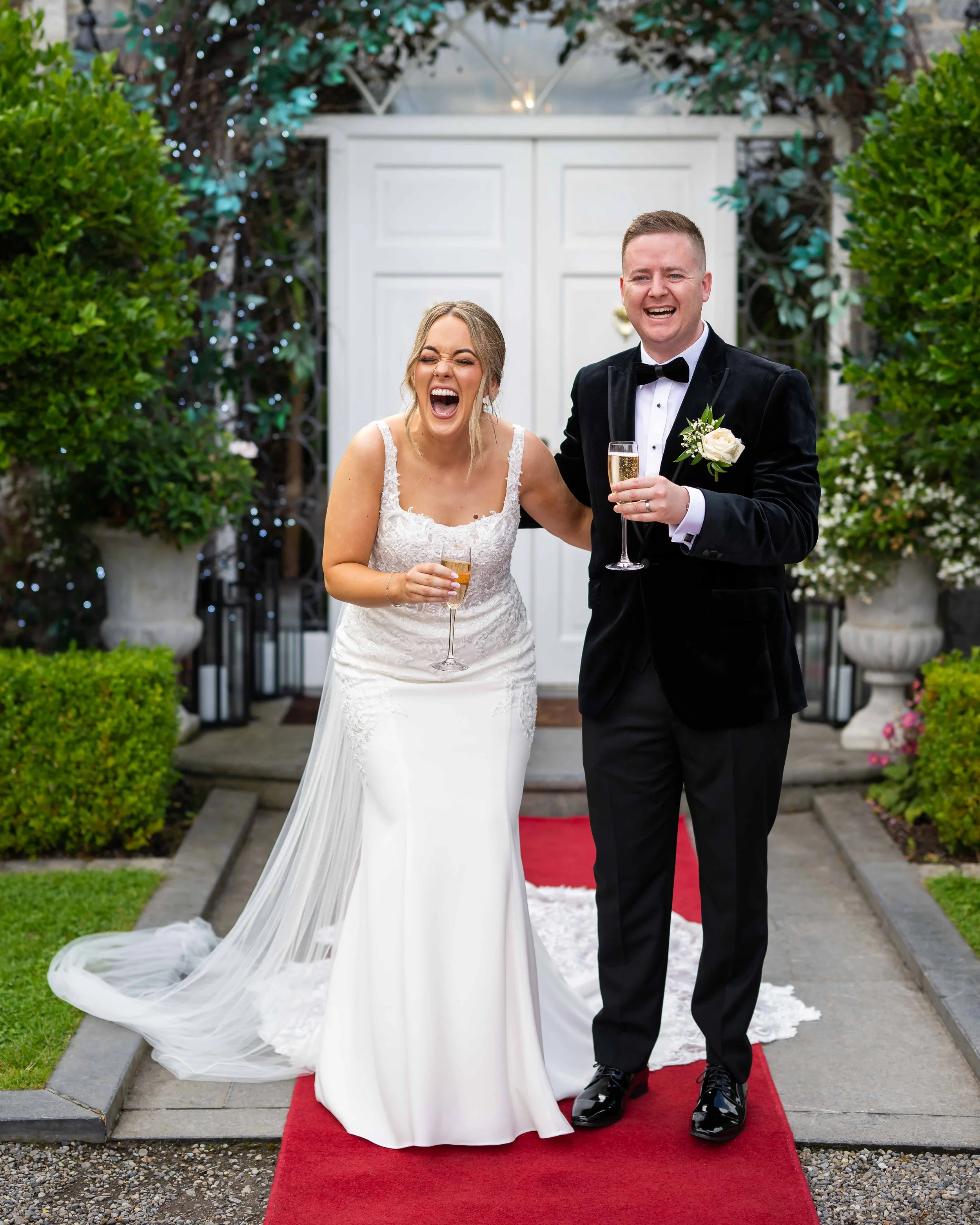 Ballymagarvey village house red carpet bride and groom drinks reception