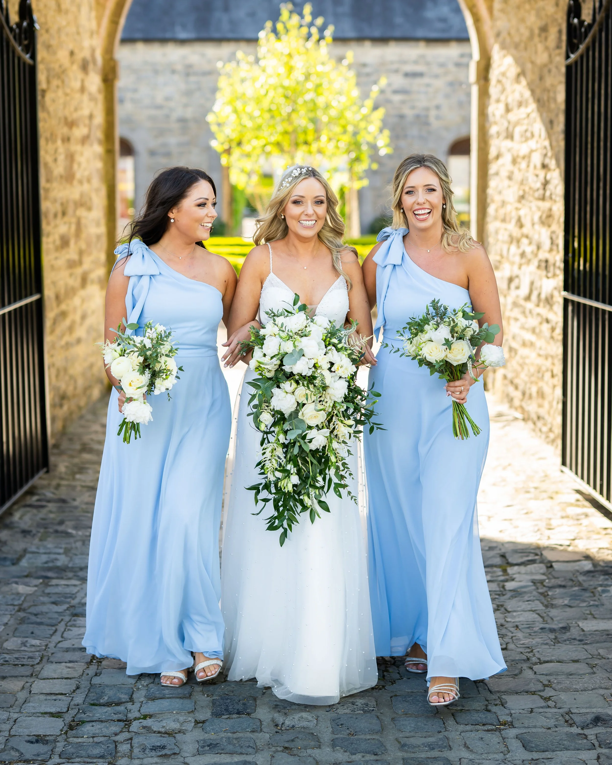 Blue bridesmaids dresses at Clonabreany House