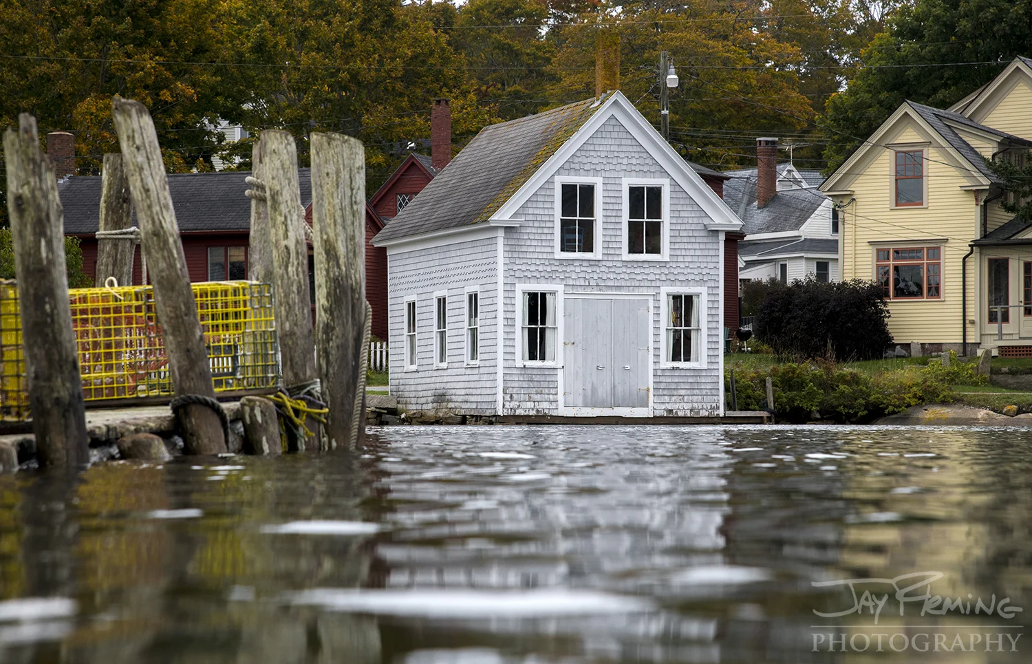 Working sheds lining the waterfront of Carver’s Harbor on Vinalhaven Island.
