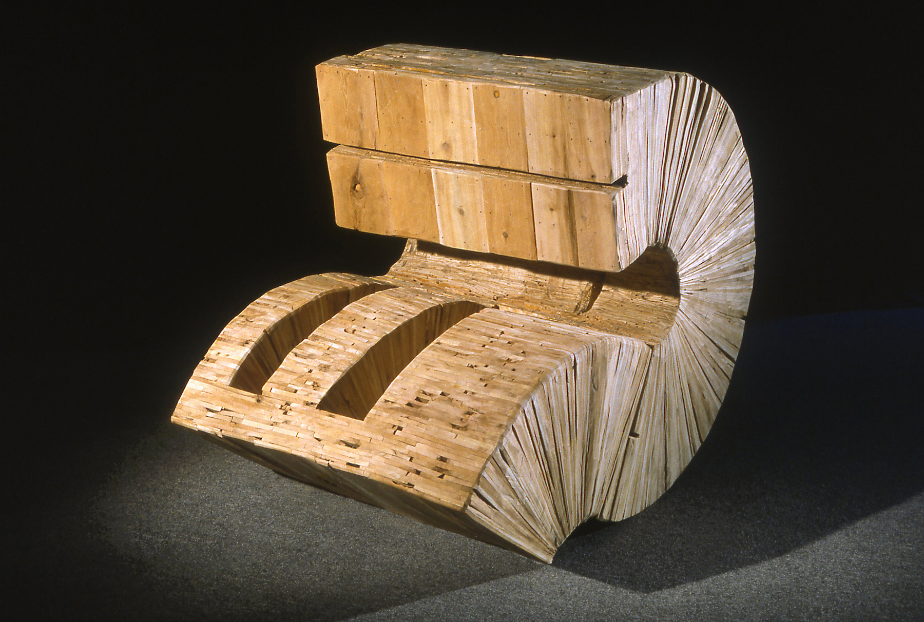  Leslie Zelamsky, &nbsp;Reintegration,&nbsp; wood, 38x48x38, $4,800 
