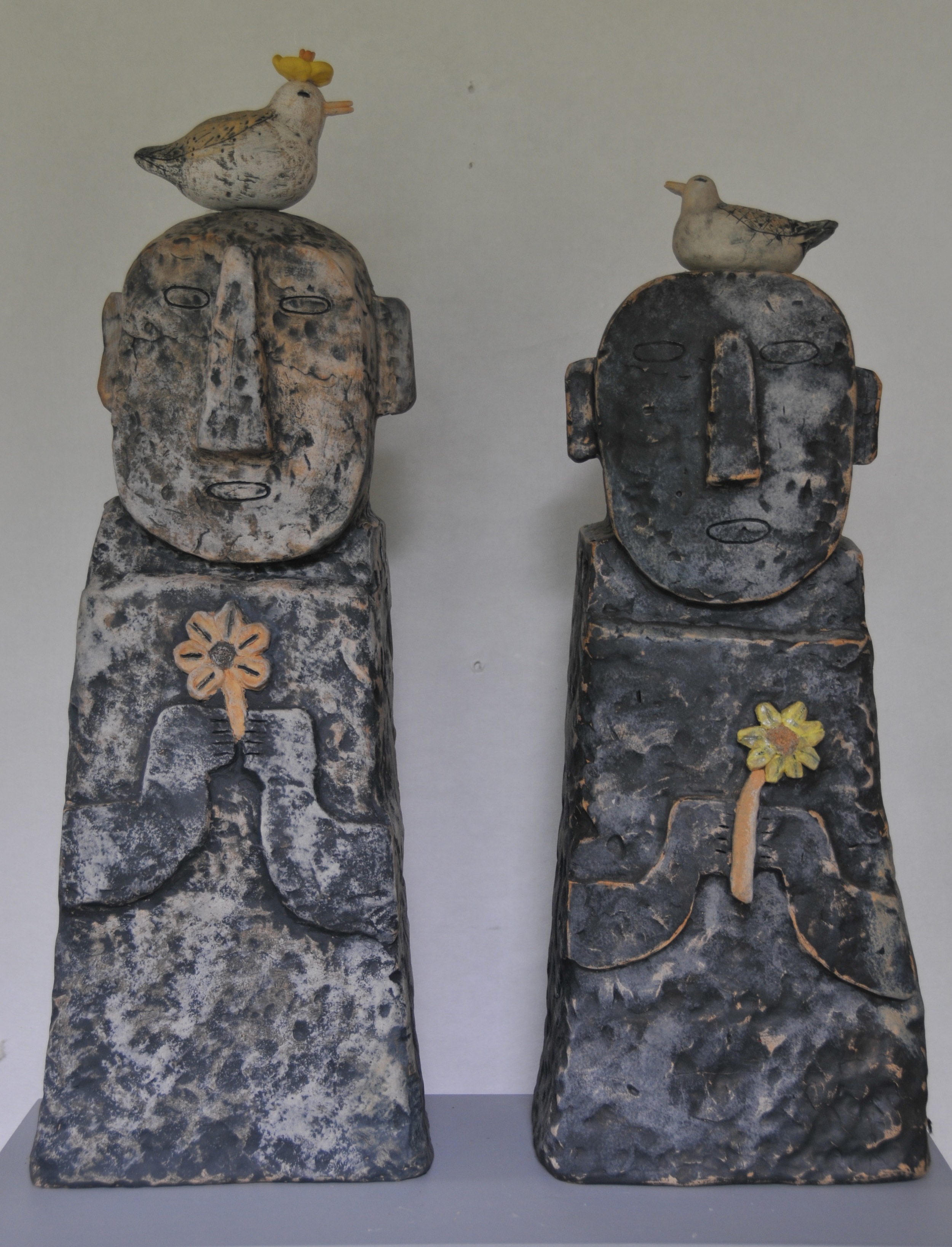  Jaeok Lee  Guardians of peace , Clay, 9.5"x8"x29" and 9.5"x6.5"x25" 