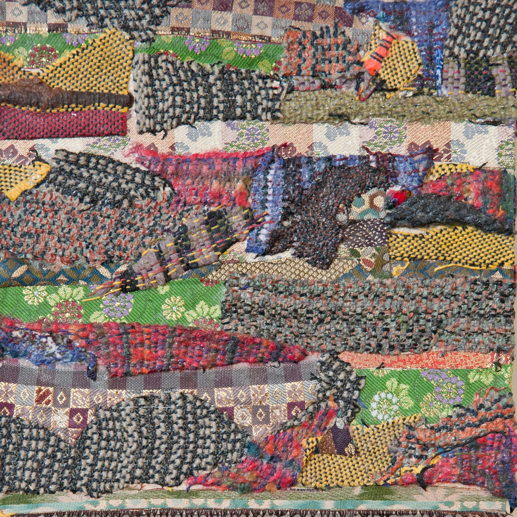Woven Remnants #1 Handwoven fabric on board, 10x10