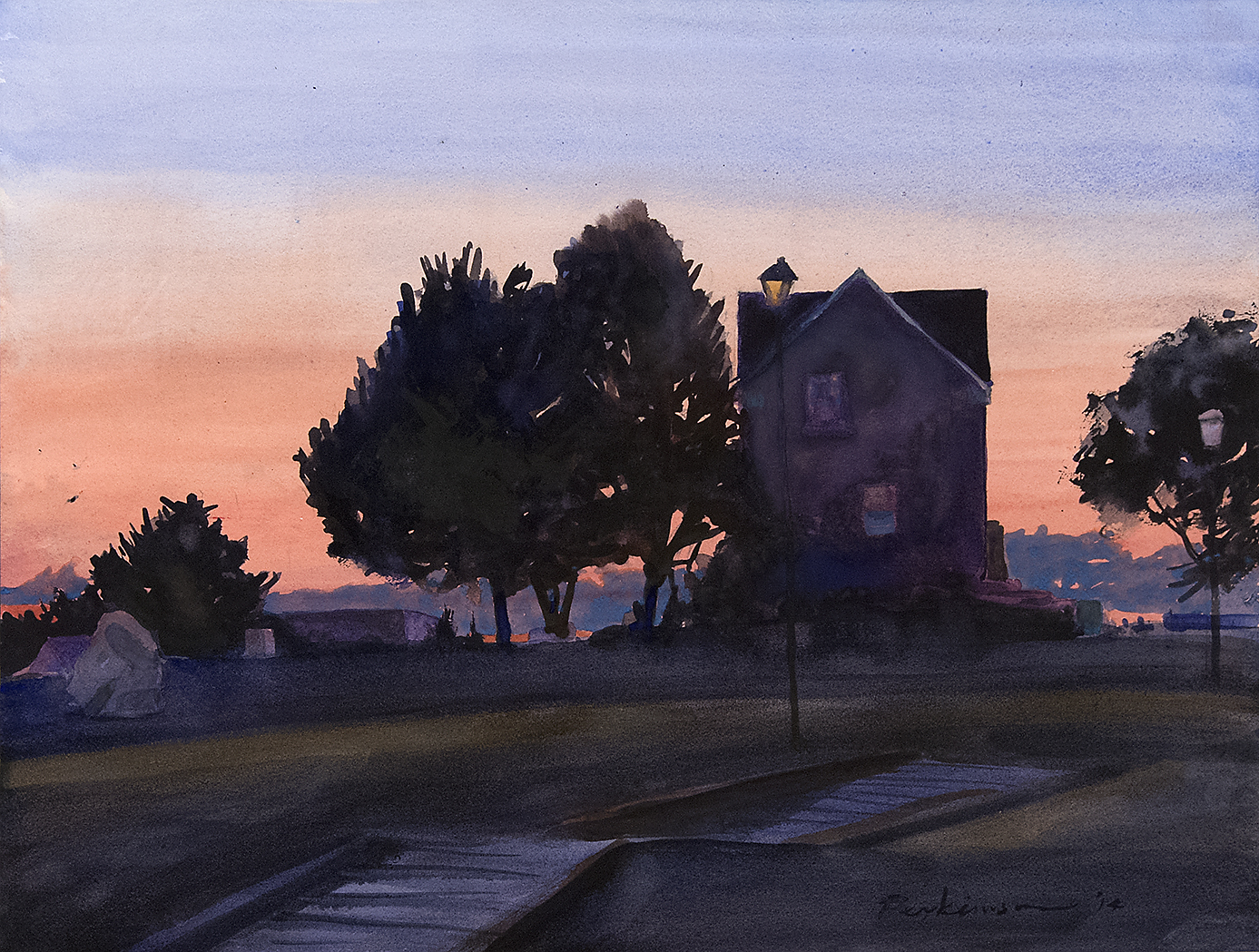   Lane House, Dusk,  watercolor, 18x24,  SOLD  