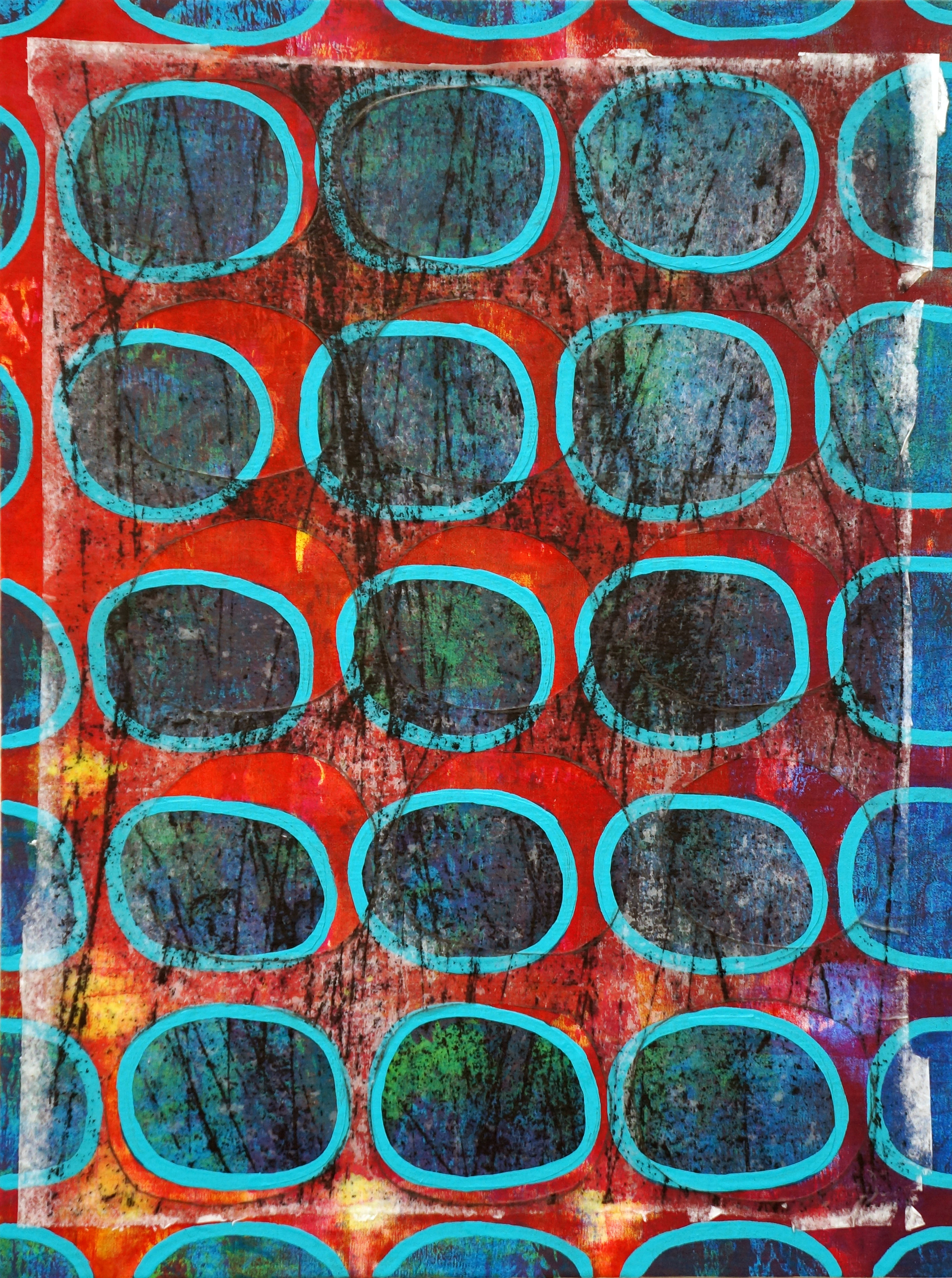  Jeanne Williamson,&nbsp; Bubbles and Cracks on Ice on Fences #2 , mixed media on cradled board, 14x14 