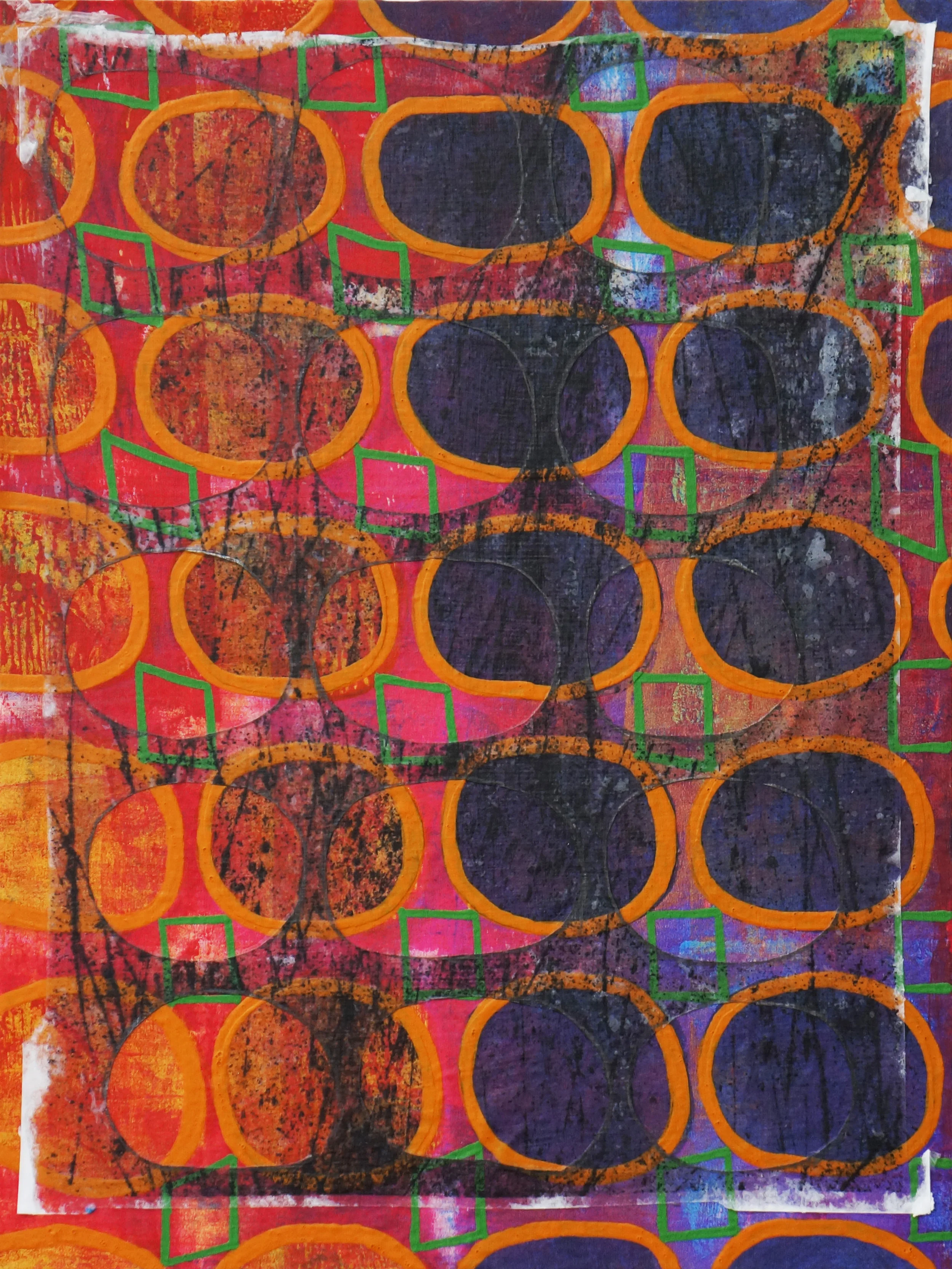 Jeanne Williamson, Bubbles and Cracks on Ice on Fences #10 , mixed media on cradled board, 14x14