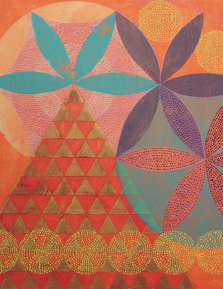 Denise Driscoll , Triangles 5 , acrylic on panel, 18x14