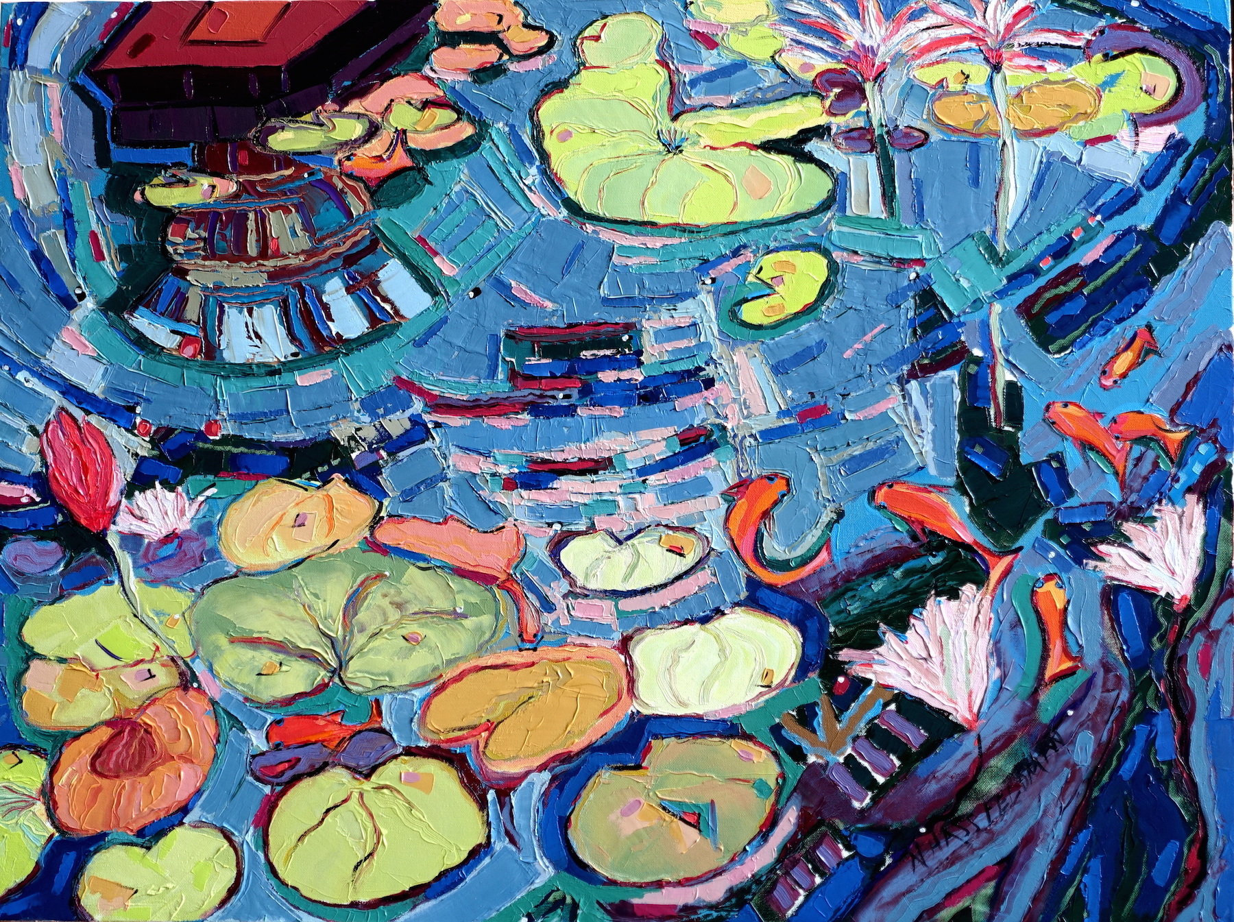   Nan Hass Feldman ,  Into the Pond 2 , oil on canvas, 30x40 