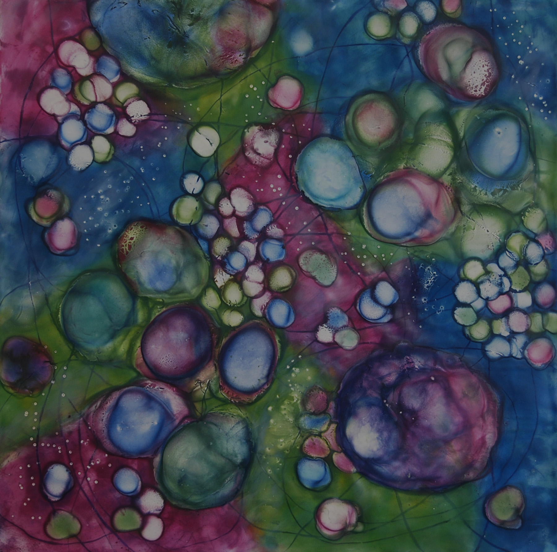   Kay Hartung ,  Bio Flow 6 , encaustic, pastel on panel, 20x20 