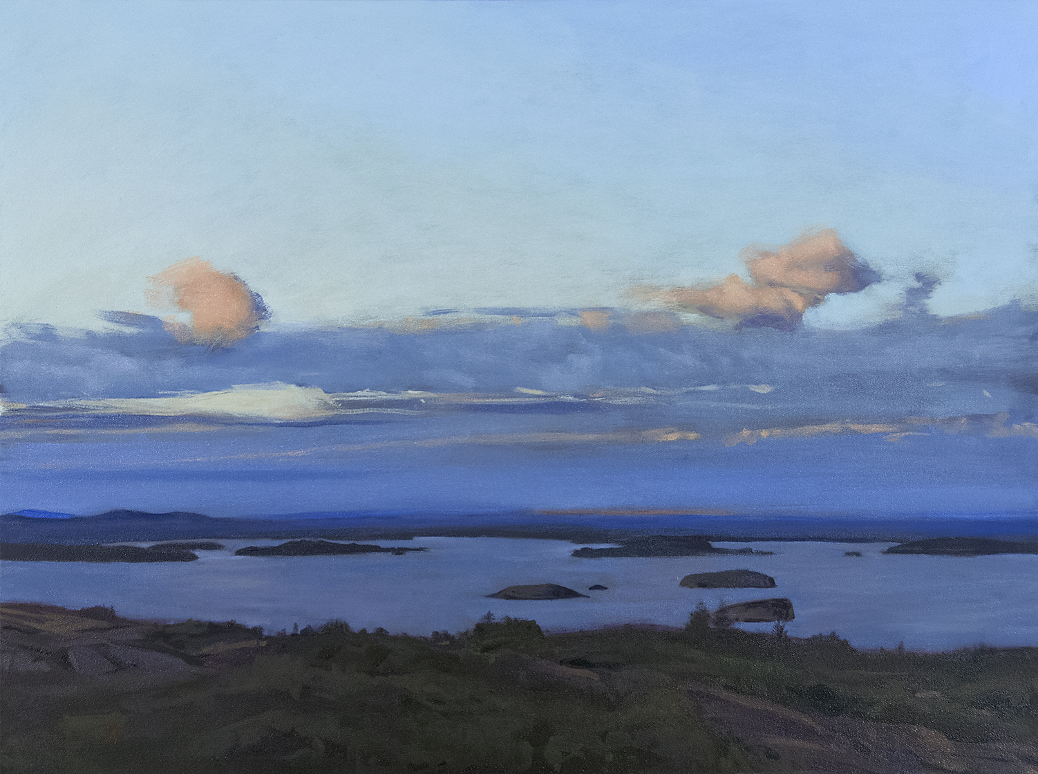   Roy Perkinson ,  Clouds over Frenchman Bay , oil on canvas, 30x40 