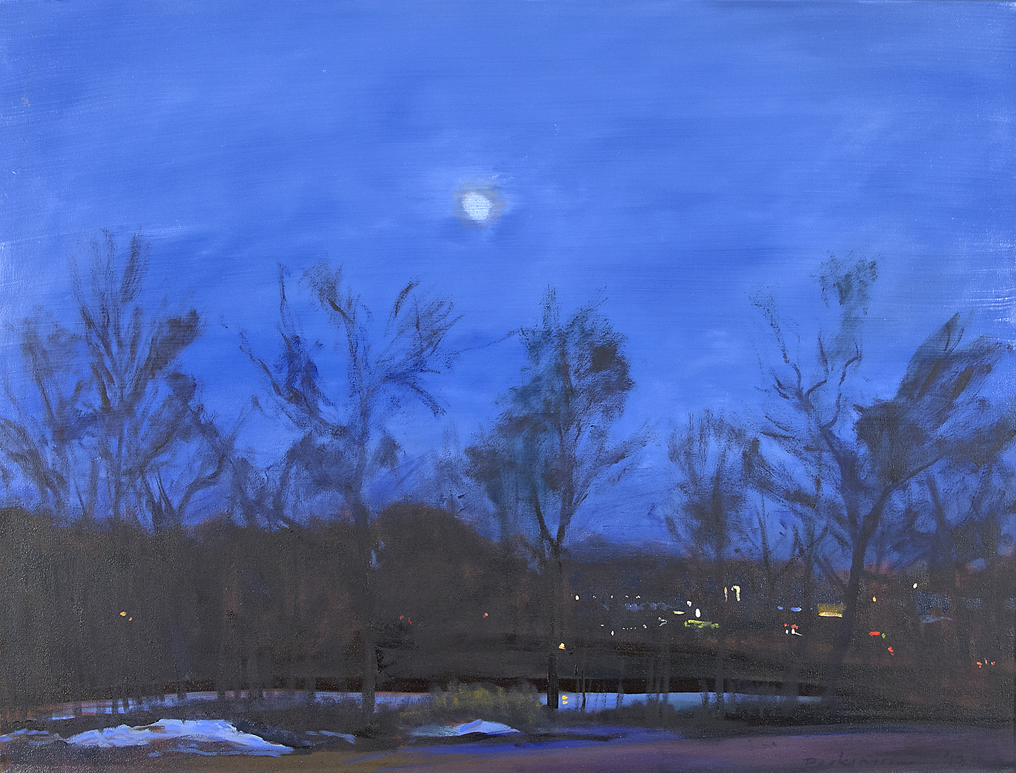  Roy Perkinson,  Moon, Farm Pond , oil on canvas, 30x40 