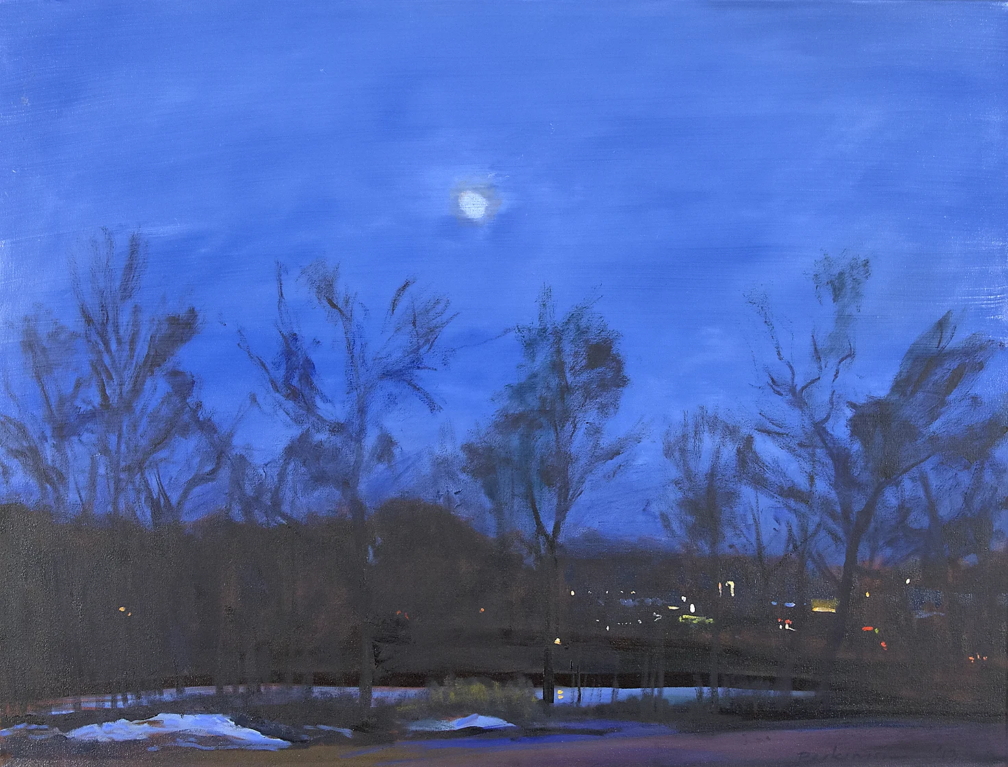 Roy Perkinson, Moon, Farm Pond , oil on canvas, 30x40