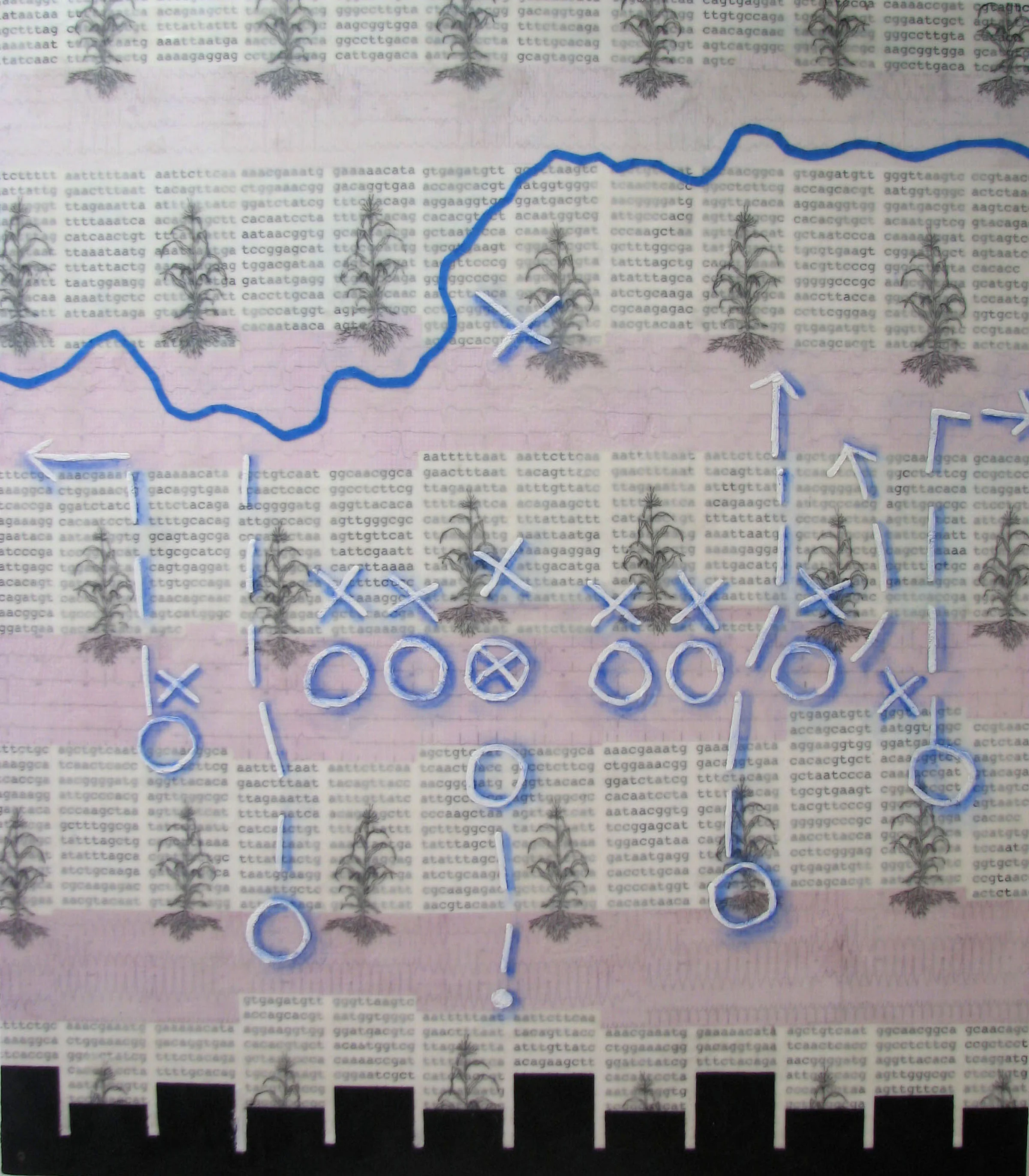 Tracy Spadafora , The Game , encaustic and mixed media on panel, 48x42