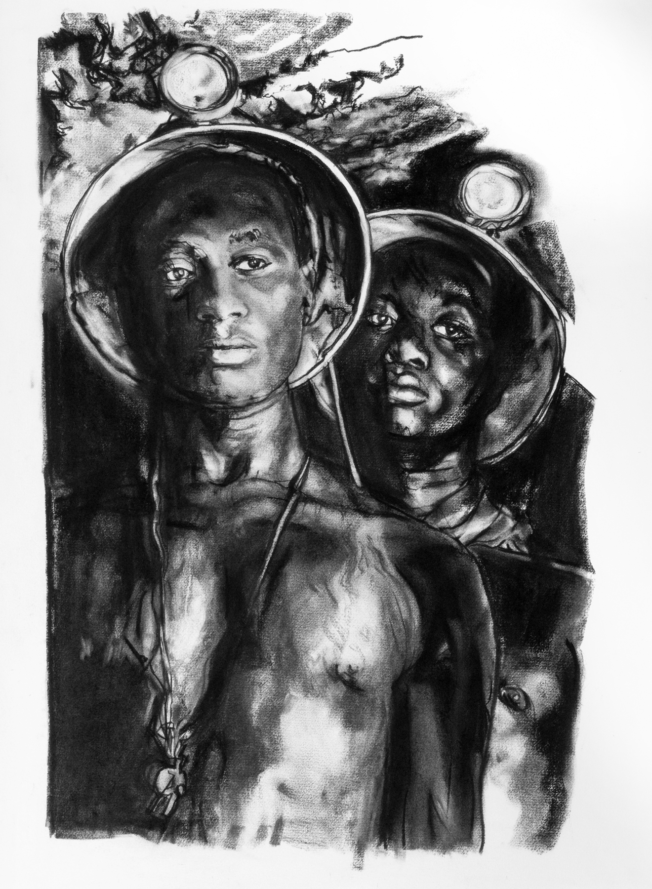   Mary Spencer ,  Homage to Margaret Bourke-White,  charcoal on rag paper, 30x22 