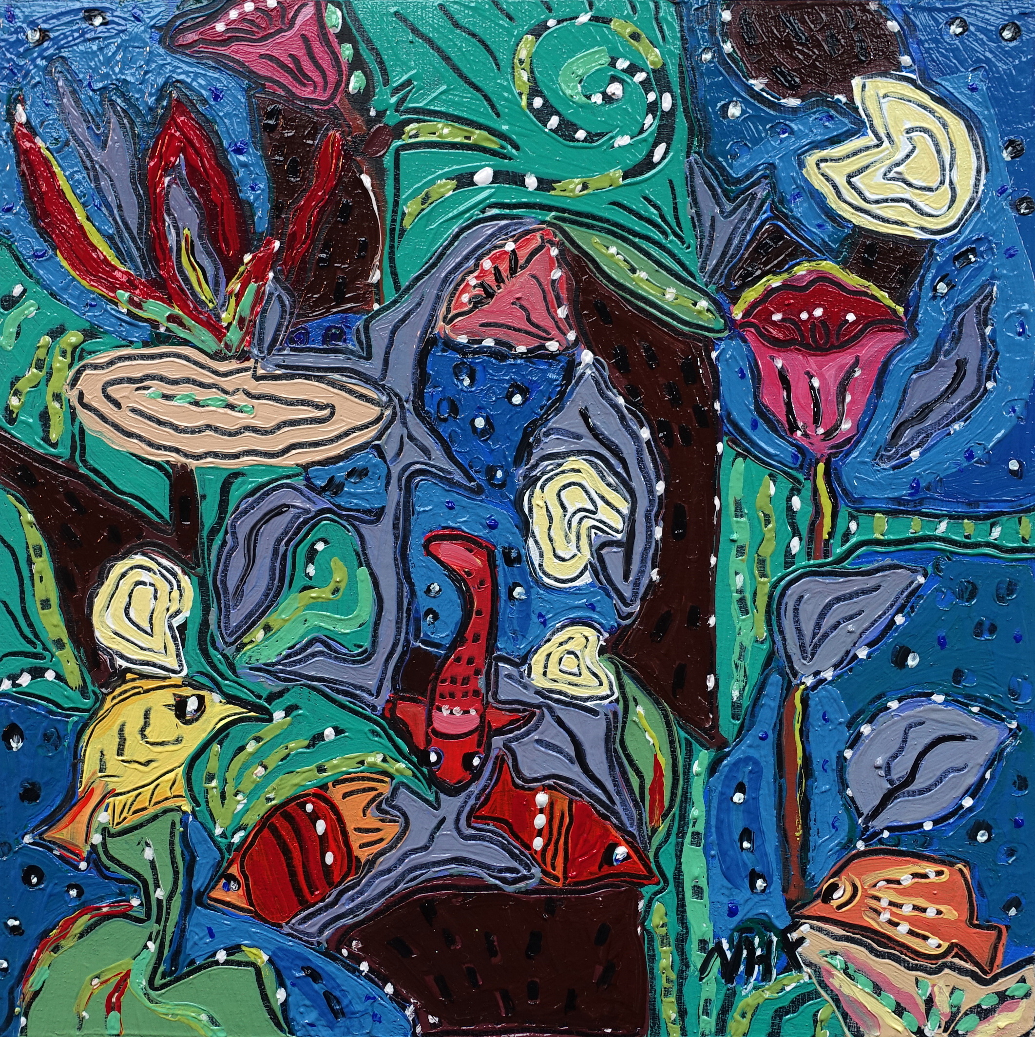   Swimming with Fishes 3 , oil on panel 8x8 
