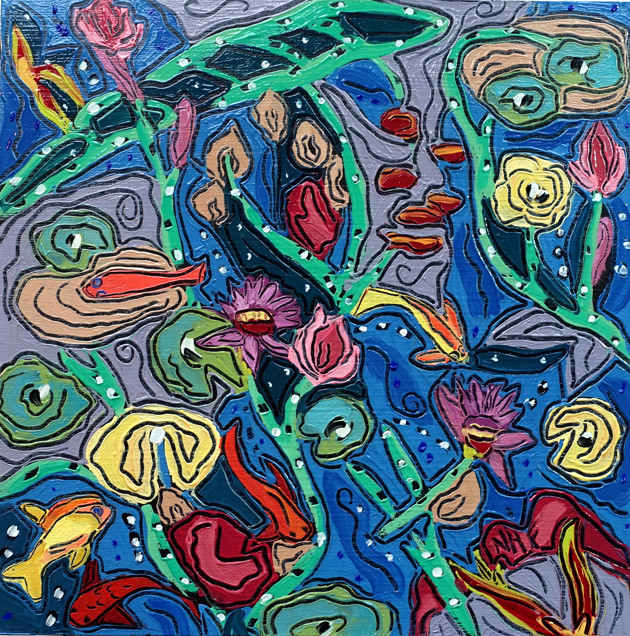   Swimming with Fishes 4 , oil on panel 8x8 