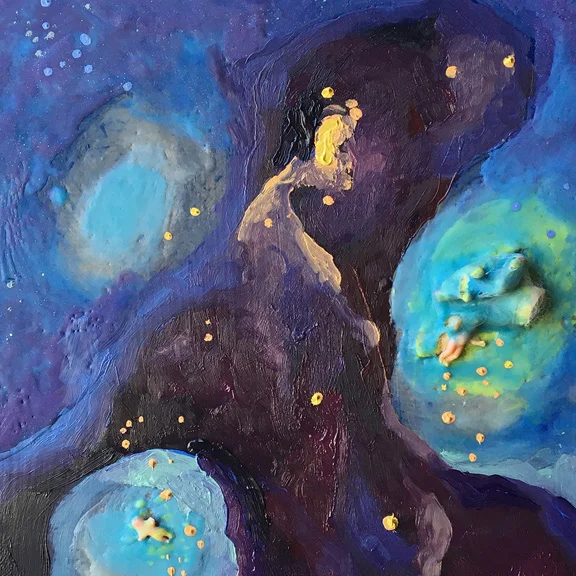 Michelle Albert , Series 1-2 , oil, encaustic, hair, toys, 12x12