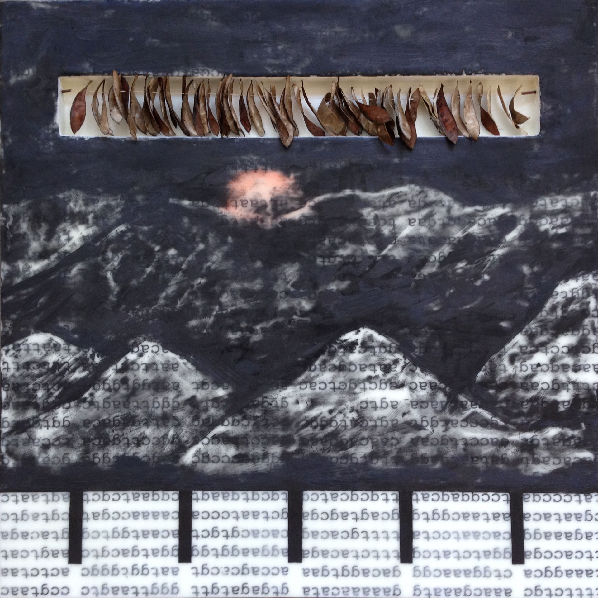   Intervention (Part 2,)&nbsp; encaustic and mixed media on braced wood panel, 20x20 