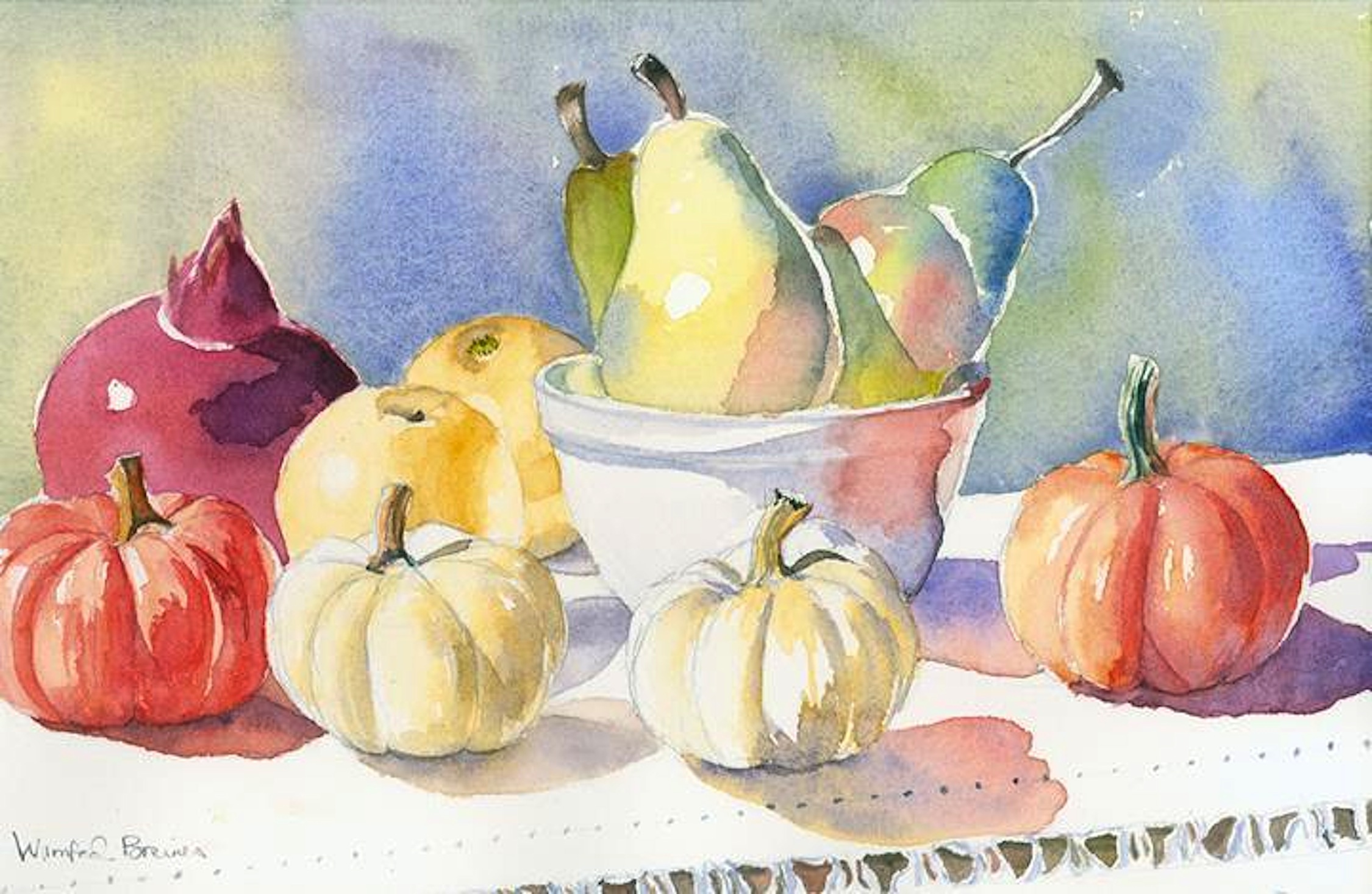  Winifred Breines,   Fall Fruits and Vegetables,   watercolor, 15.5x10 
