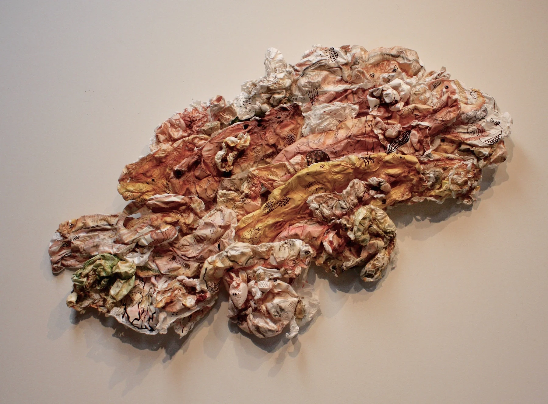 Flesh and Bone , acrylic on cut and molded Tyvek; mixed media, 51" x 38" (approx.)