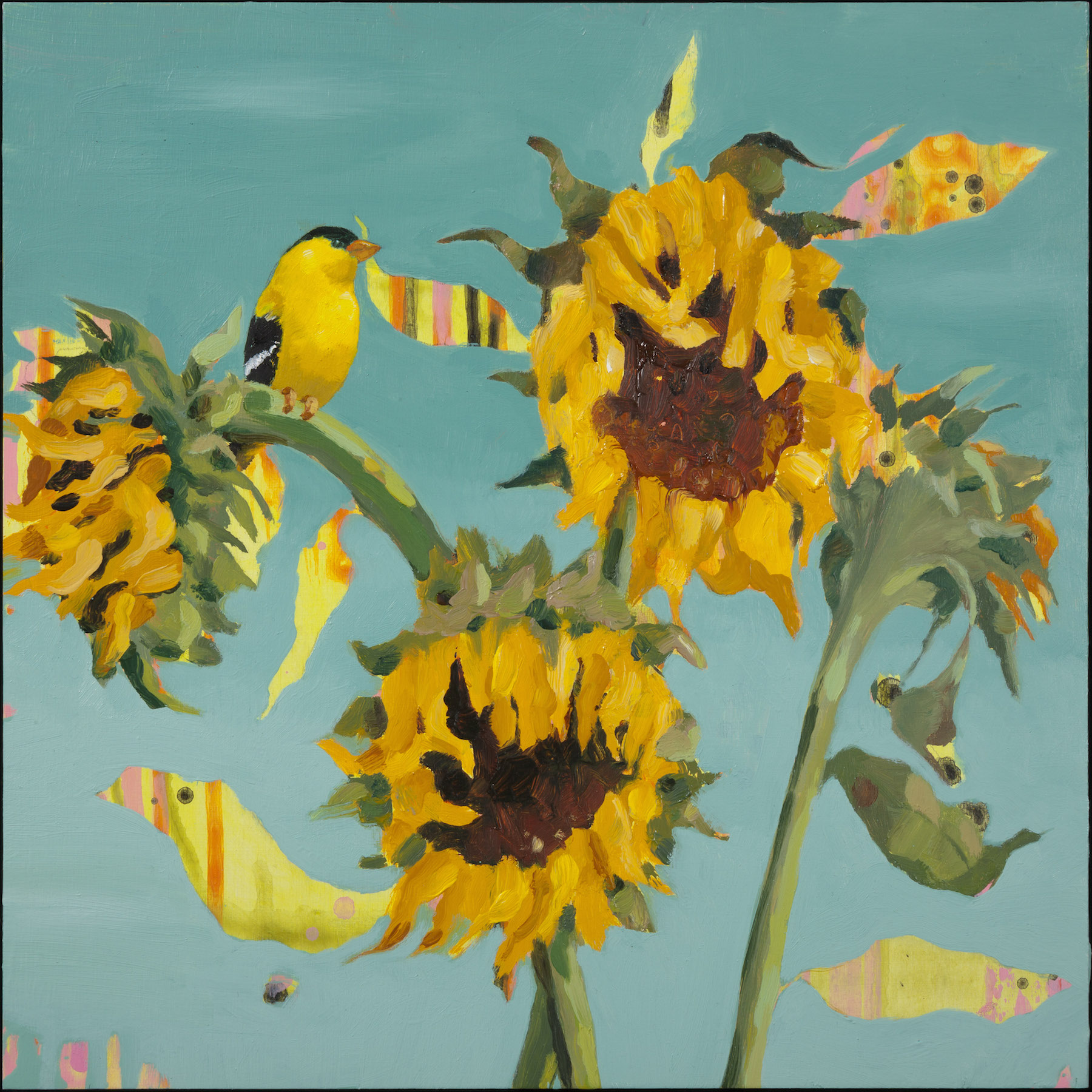    Anne Sargent Walker ,  Four Sunflowers , Oil, acrylic on wood panel,&nbsp;12" x 12"   