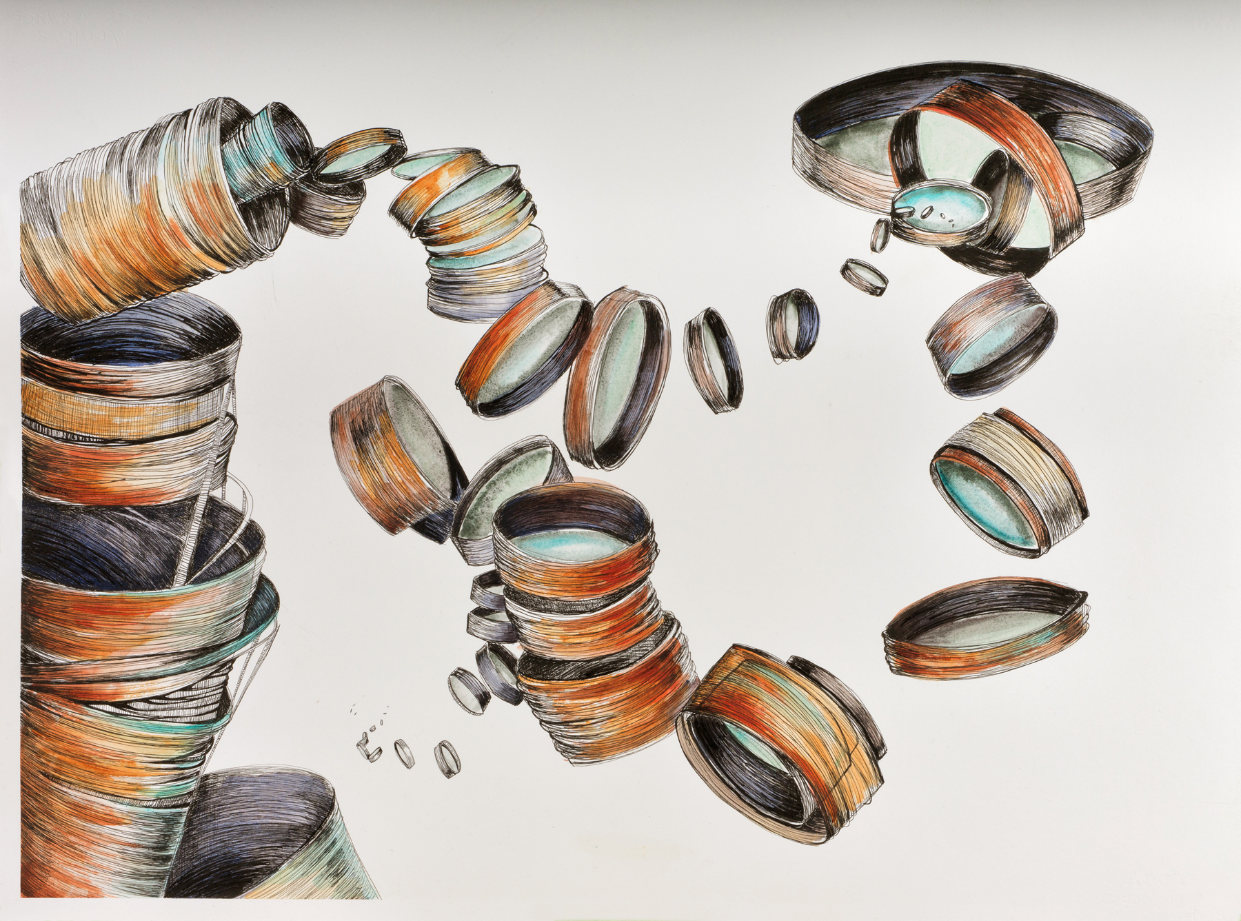 Magnified , watercolor and ink on paper, 30" x 23"