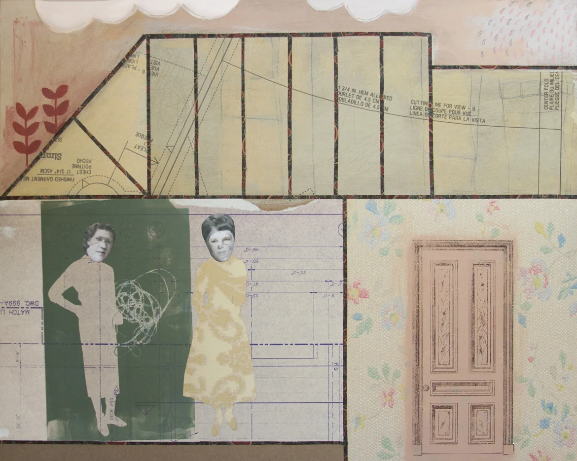 Chelsea Revelle, Pansy Blossom , Found paper, paint, graphite on masonite, 20x16
